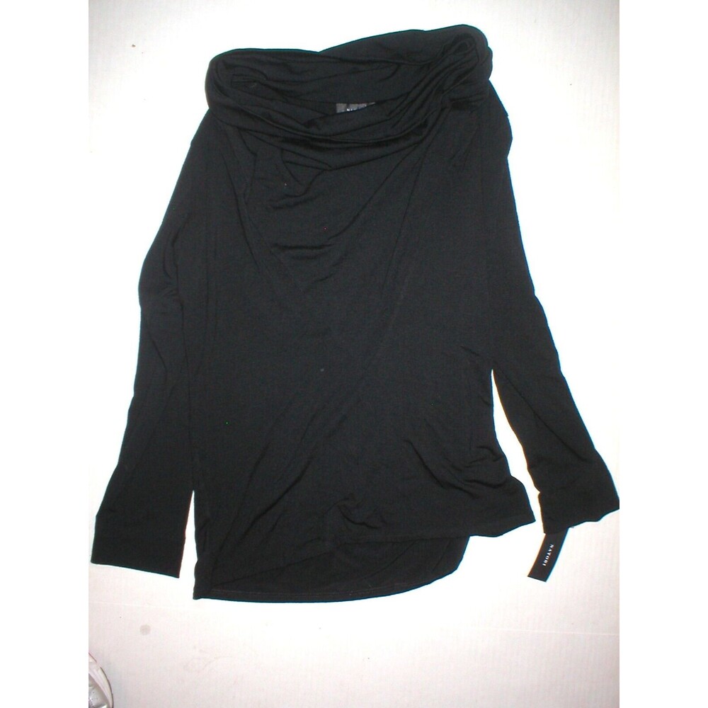 New Womens Black Natori S $130 Long Sleeve Cowl Neck Top Designer M Poly Rayon